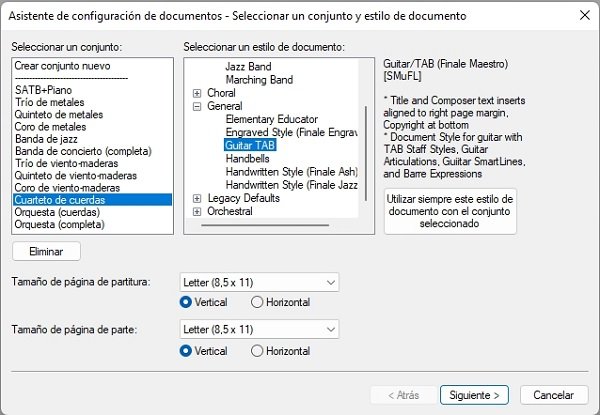 Asistente de configuraci&oacute;n de finale