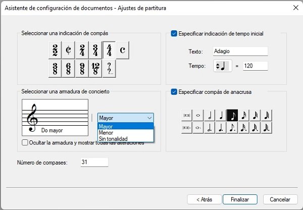Configuraci&oacute;n de comp&aacute;s y armadura de clave