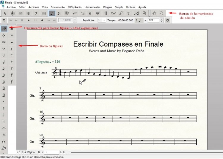 escribir compases en finale barras de herramientas