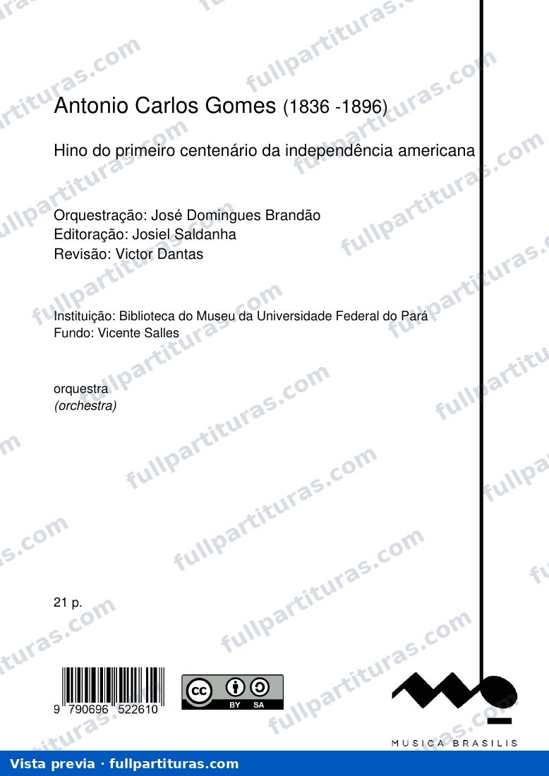 Hino do primeiro centenário da independência americana — vista previa