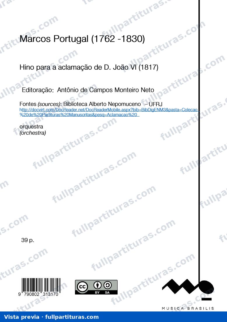 Hino para a aclamação de D. João VI — vista previa