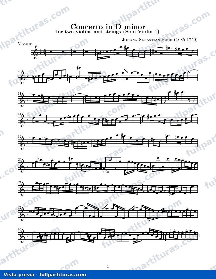 Concierto en Re menor para dos Volines y Cuerdas BWV 1043: Violín Solista 1º — preview