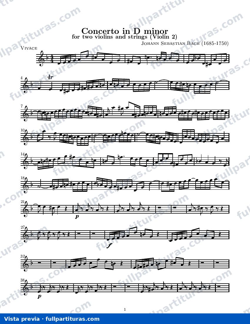 Concierto en Re menor para dos Volines y Cuerdas BWV 1043: Violín 2º — preview