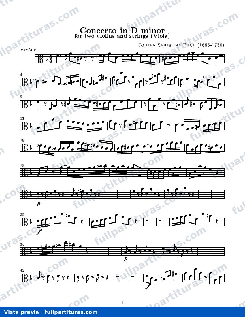 Concierto en Re menor para dos Volines y Cuerdas BWV 1043: Viola — preview