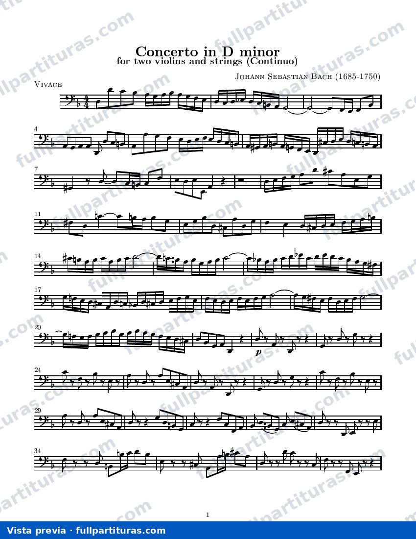 Concierto en Re menor para dos Volines y Cuerdas BWV 1043: Continuo — preview