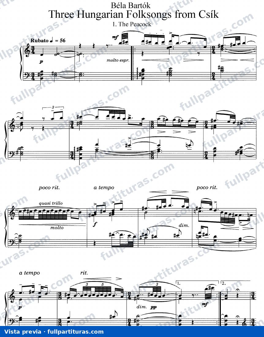 3 Hungarian Folksongs from Csik, Sz.35a — preview