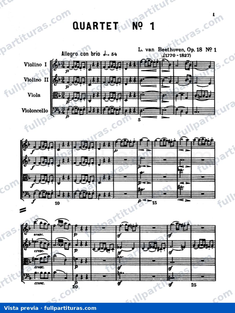 Cuartetos: Cuarteto de Cuerdas en F major, op. 18 No. 1 — preview