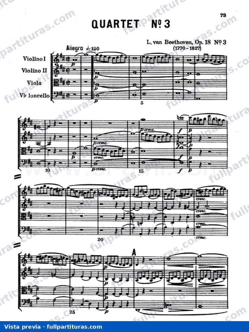 Cuarteto de Cuerdas en D major, op. 18 No. 3 — preview