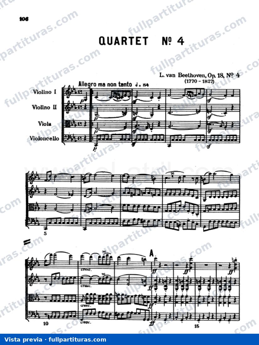 Cuarteto de Cuerdas en C minor, op. 18 No. 4 — preview