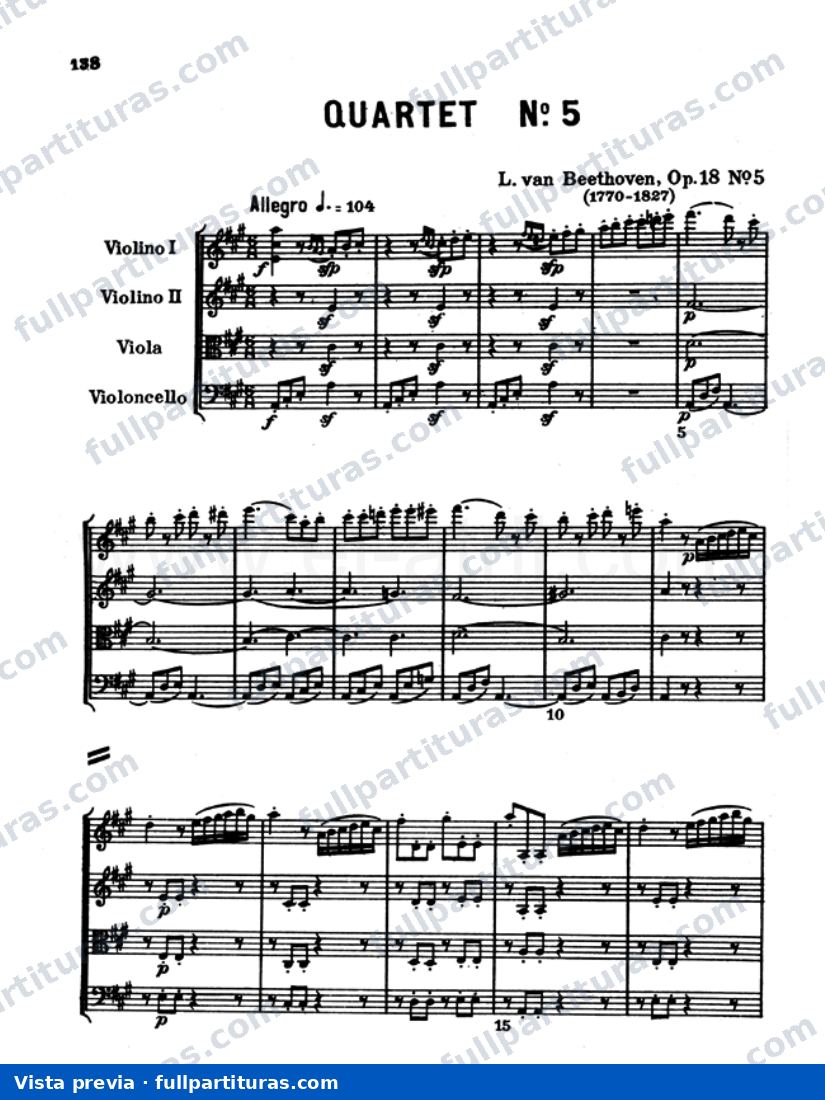 Cuarteto de Cuerdas en A major, op. 18 No. 5 — preview