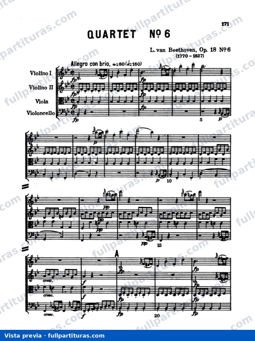 Cuarteto de Cuerdas en Bb major, op. 18 No. 6 — preview
