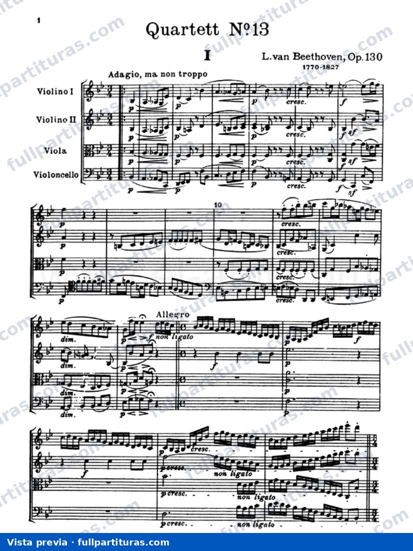 Cuarteto de Cuerdas in Bb Major, Op. 130 Nº 13 — preview