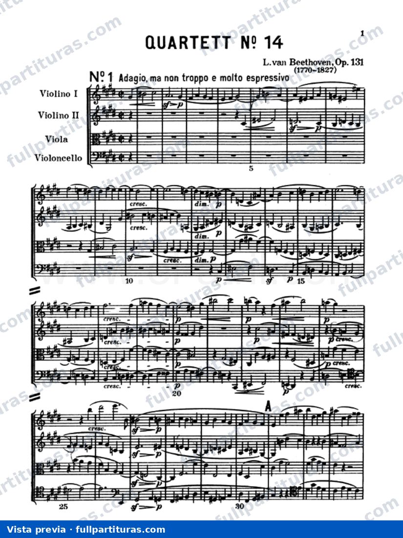 Cuarteto de Cuerdas in C# Minor, Op. 131 Nº 14 — preview