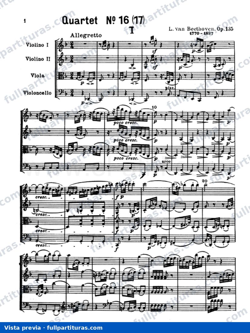 Cuarteto de Cuerdas in F Major, Op. 135 Nº 16/17 — preview