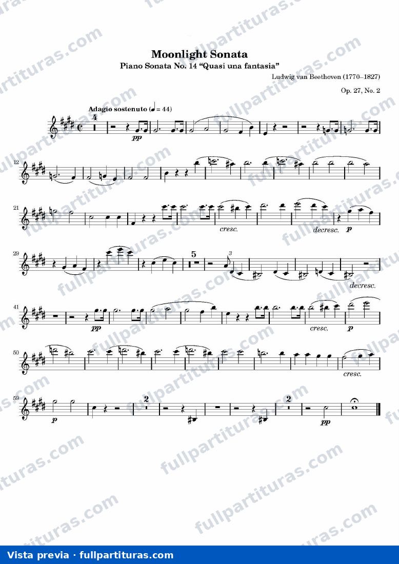 Op. 27, No. 2 Claro de Luna en versión para piano y solista (violín o flauta) — preview