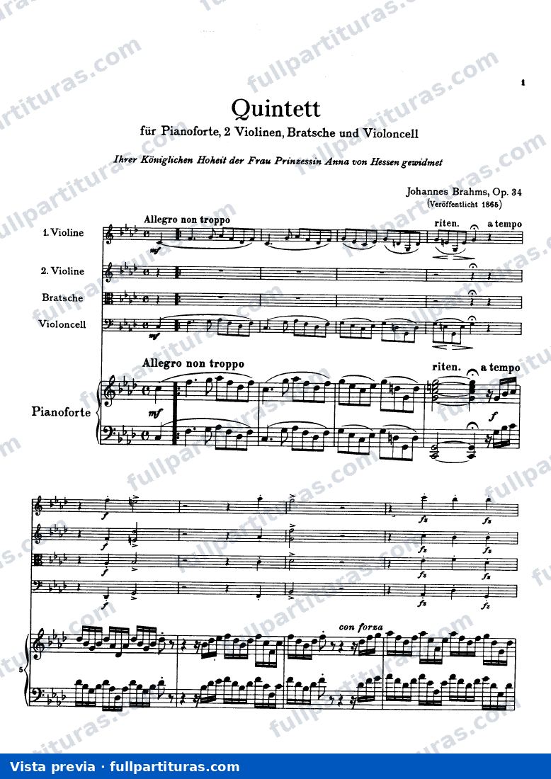 Quintetos: Quinteto en Fam Op34 (piano y cuarteto de cuerdas) — preview