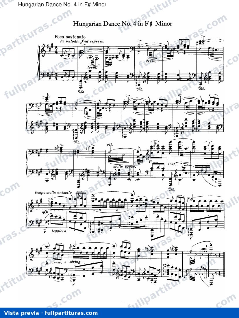 Quintetos: Danza Húngara N 4 en F# menor — vista previa