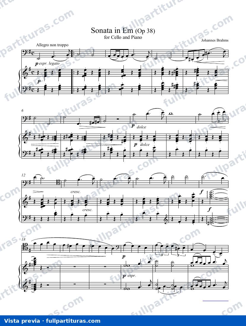 Sonata para Violoncello y Piano Nº 1 en E Menor Op 38 — preview