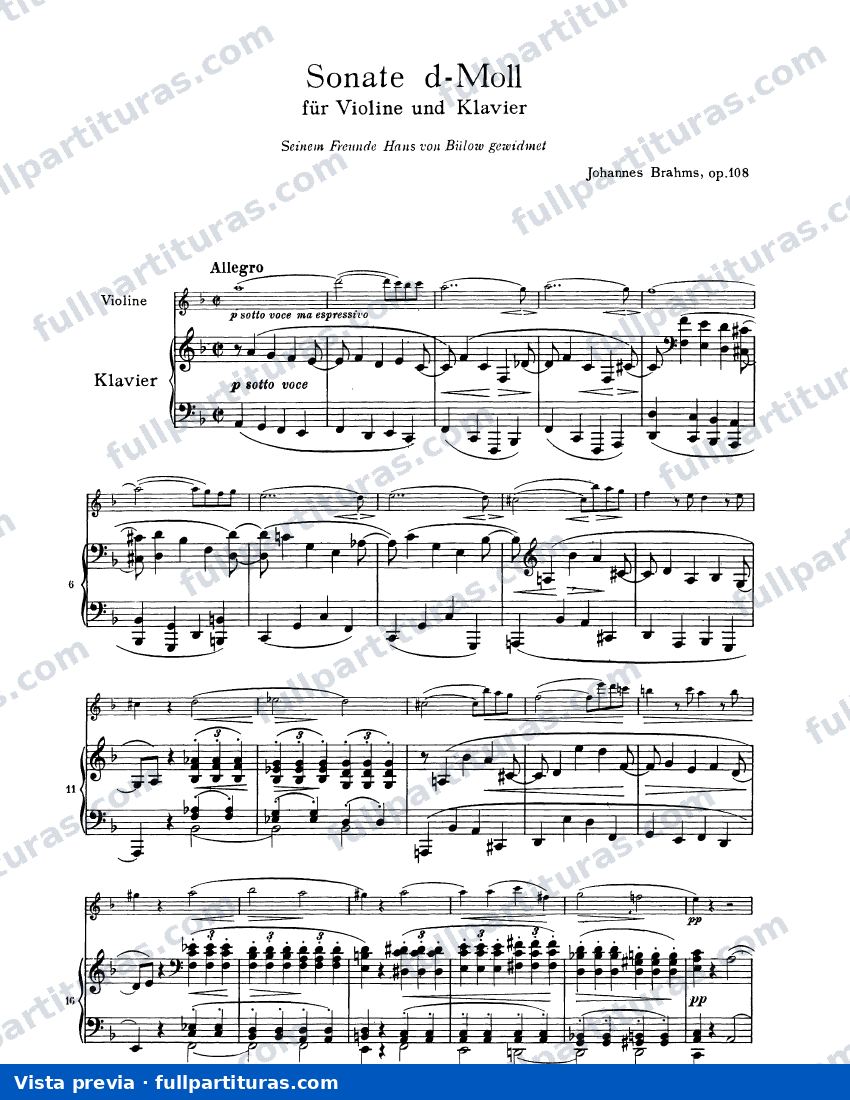 Sonata para Violin y piano en D-Moll Op.108 — preview
