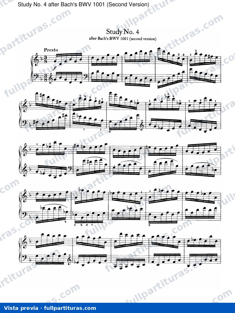 Estudio No. 4 Bach's BWV 1001 (2ª Version) — vista previa