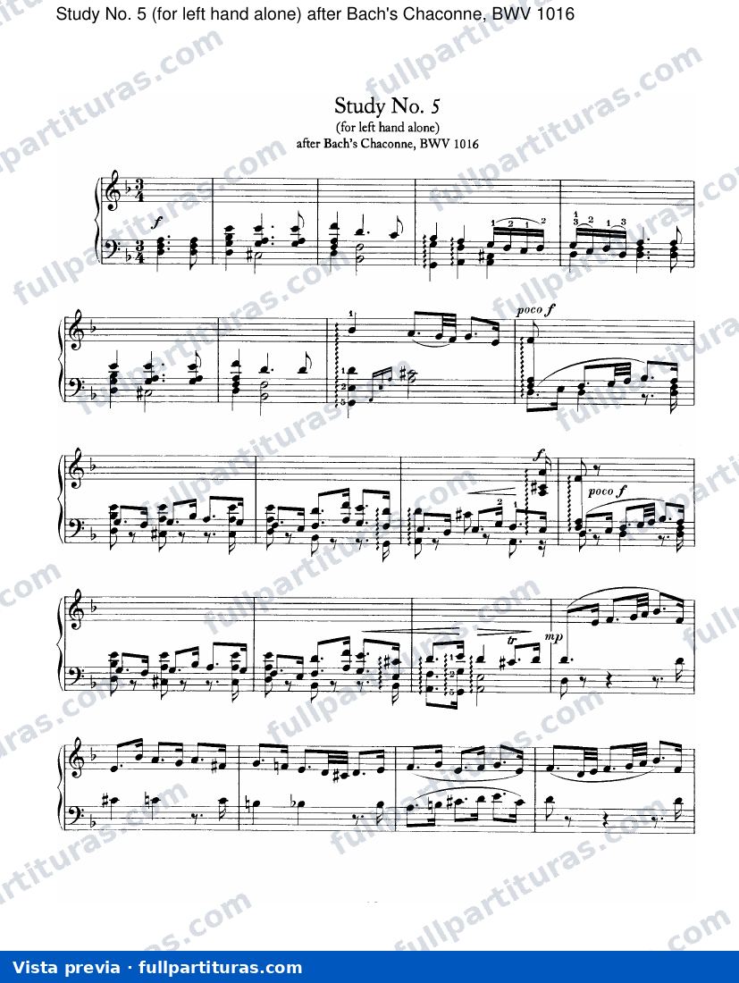 Estudio No. 5 m. izquierda, Bach Chac., BWV 1016 — preview