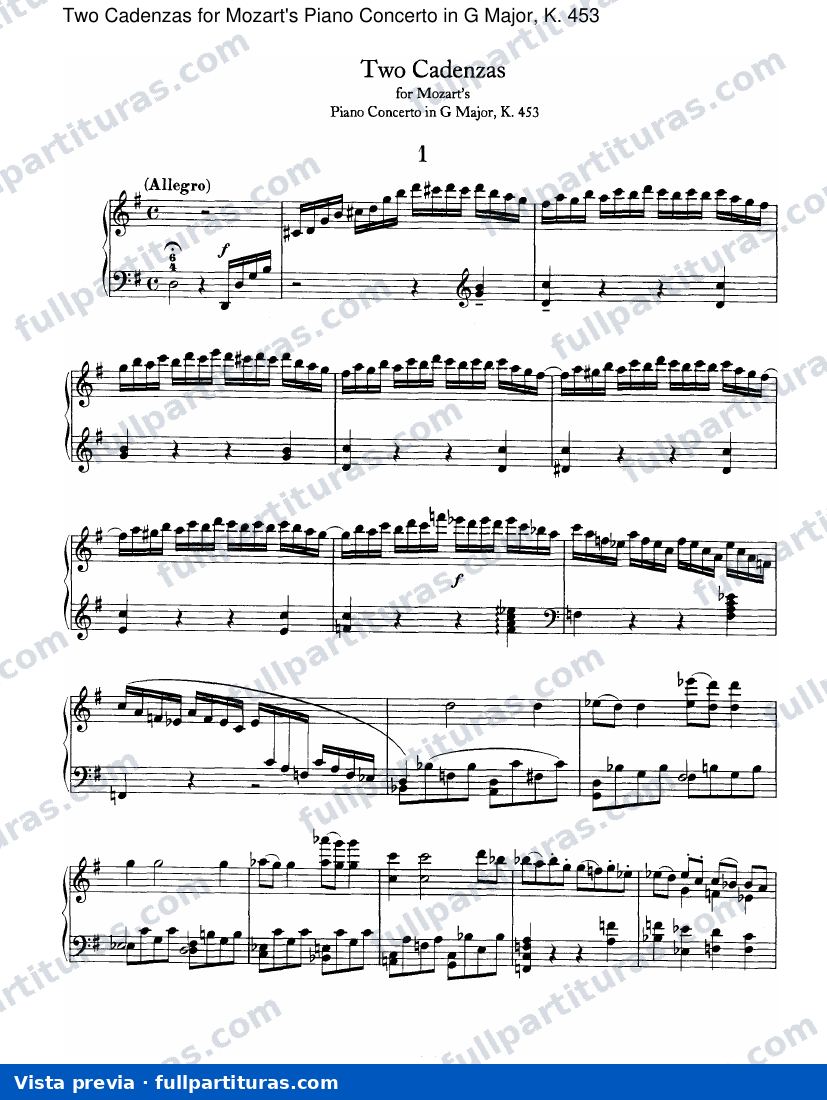 Dos Cadenzas for Mozart's Concierto en G mayor, K. 453 — preview