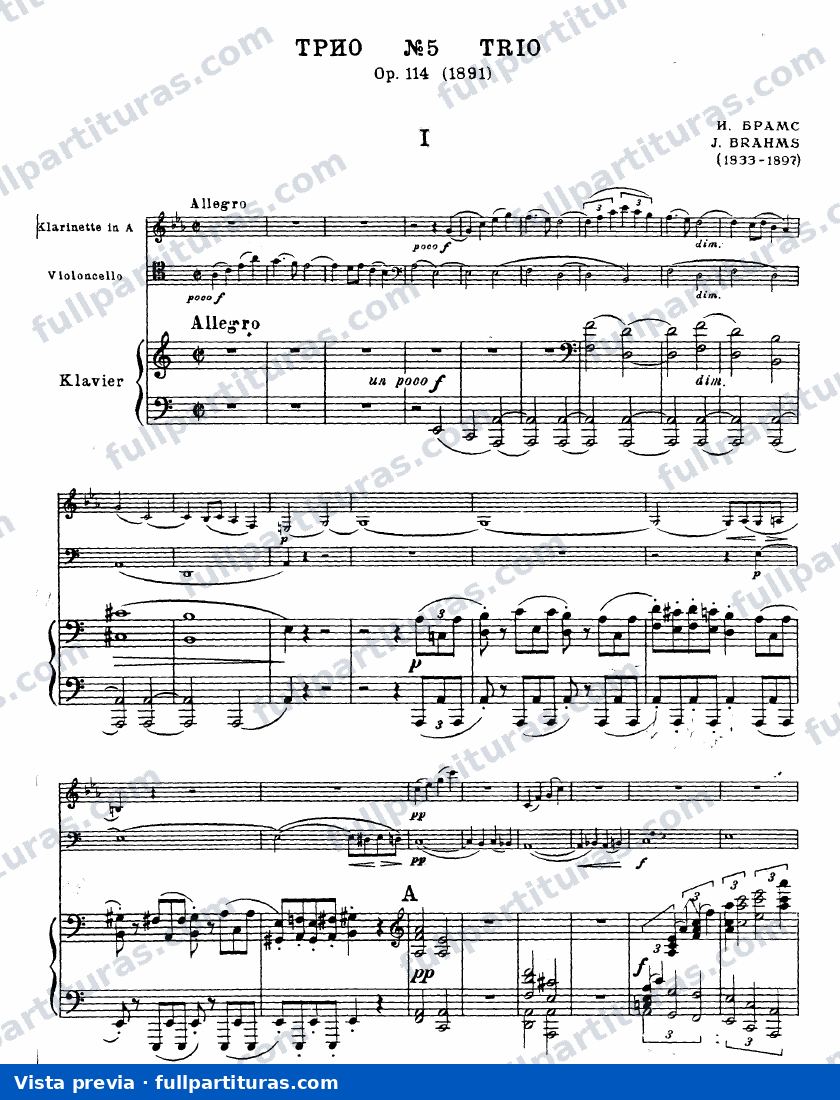 Trio para clarinete, piano y cello Op. 114 — preview