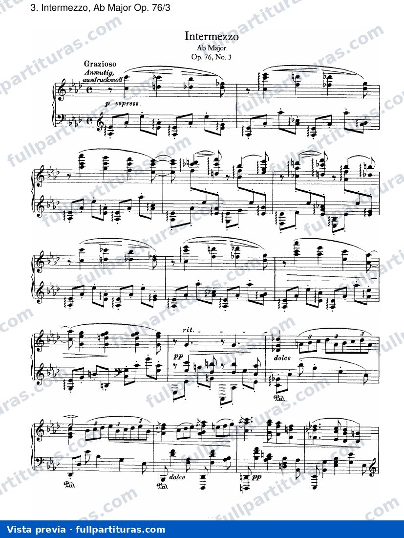 Ocho piezas para piano Op. 76: Intermezzo, Ab mayor Op. 76/3 — preview