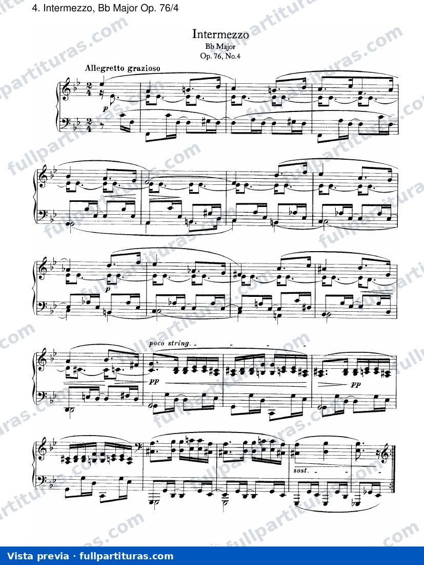 Ocho piezas para piano Op. 76: Intermezzo, Bb mayor Op. 76/4 — preview
