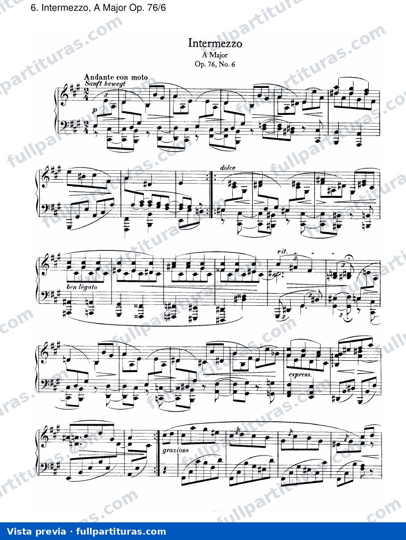 Ocho piezas para piano Op. 76: Intermezzo, A mayor Op. 76/6 — preview