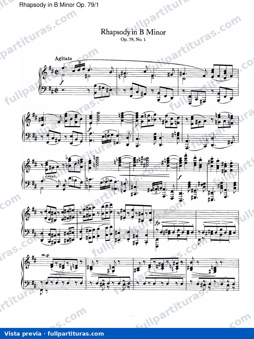 Ocho piezas para piano Op. 76: Rhapsody en B menor Op. 79/1 — vista previa