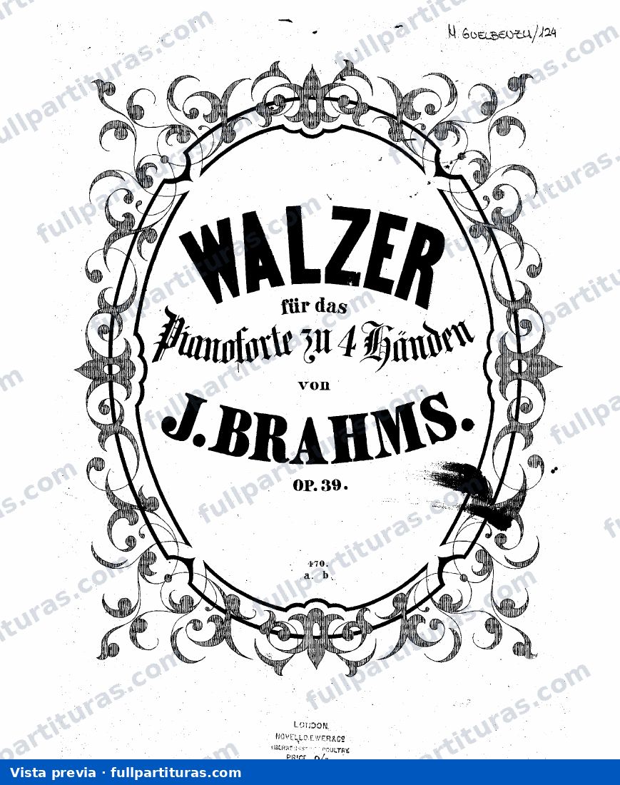 Waltzes, Op.39. para piano a cuatro manos — preview