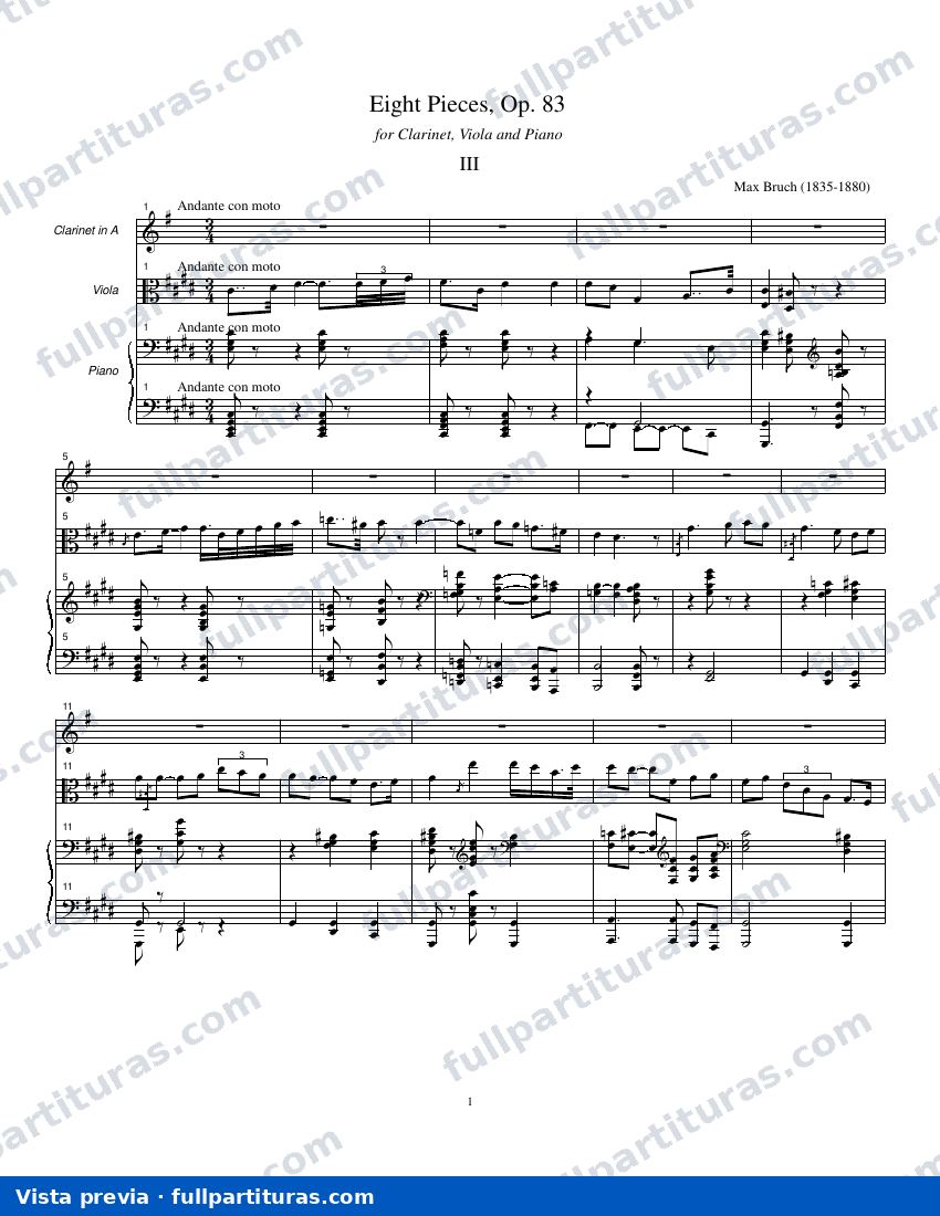 8 Piezas Op. 83 para Clarinete, Viola y Piano III — preview