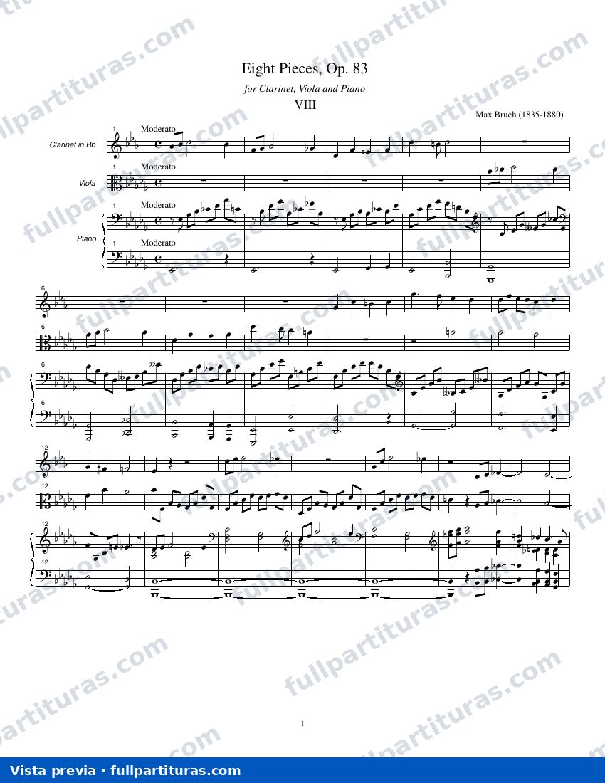 8 Piezas Op. 83 para Clarinete, Viola y Piano VIII — preview