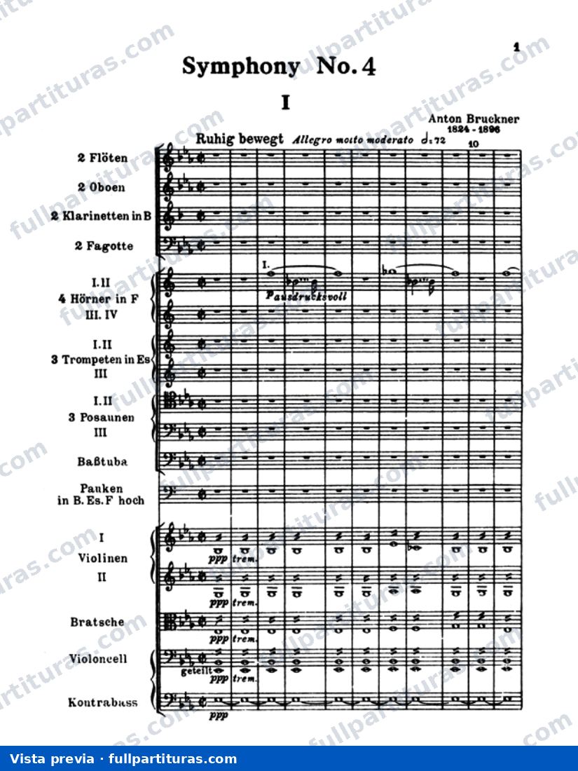 Sinfonía No. 4 en Eb Major: Movimiento I - Ruhig bewegt — preview