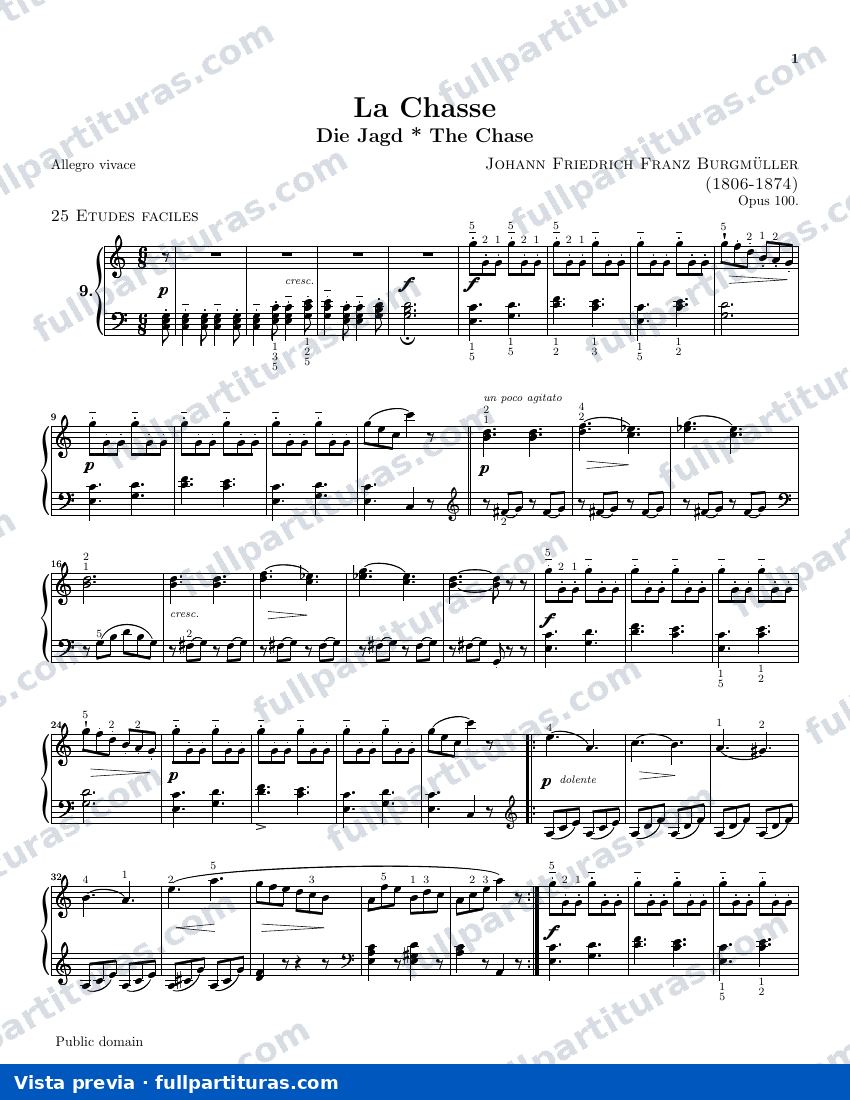 25 studi facili Op. 100: 9 La chasse — preview