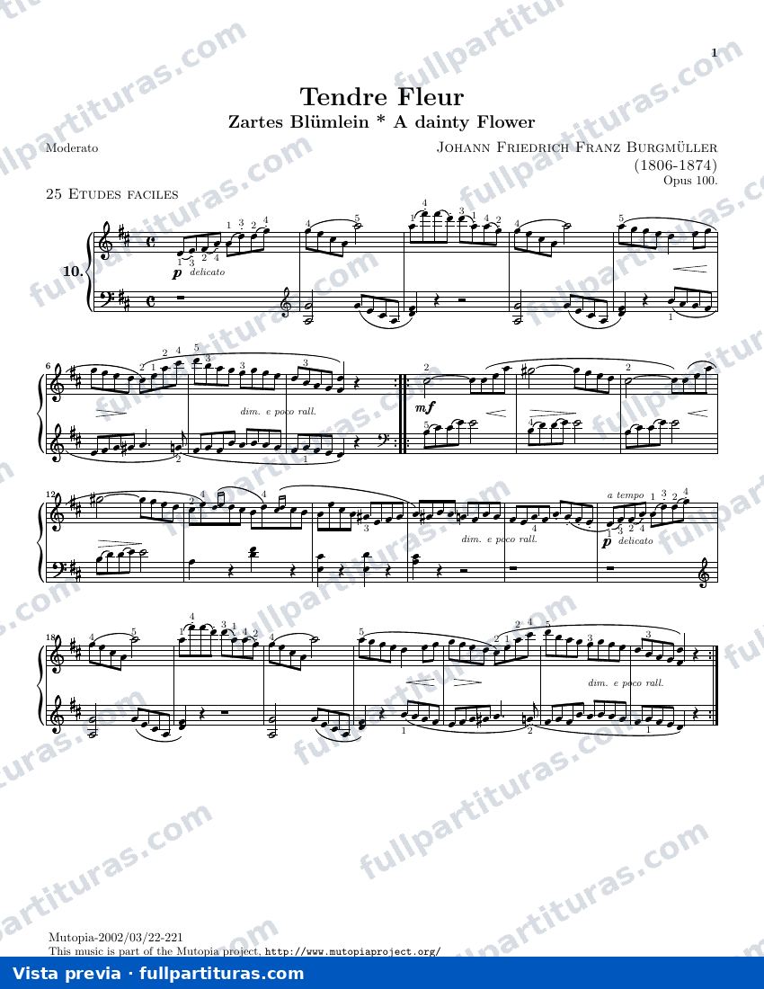 25 studi facili Op. 100: 10 tendre fleur — preview