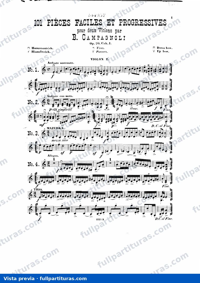 101 Easy and Progressive Pieces for 2 Violins, Op.20 — preview