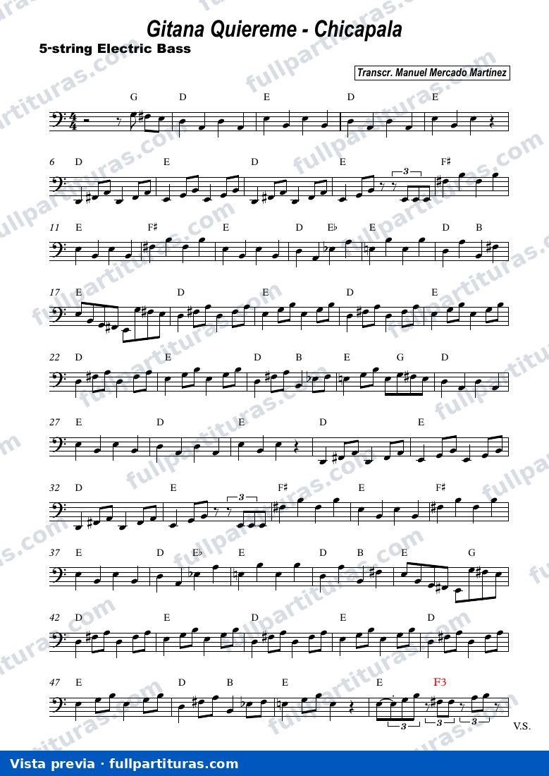 Gitana quiéreme (Bajo) — vista previa