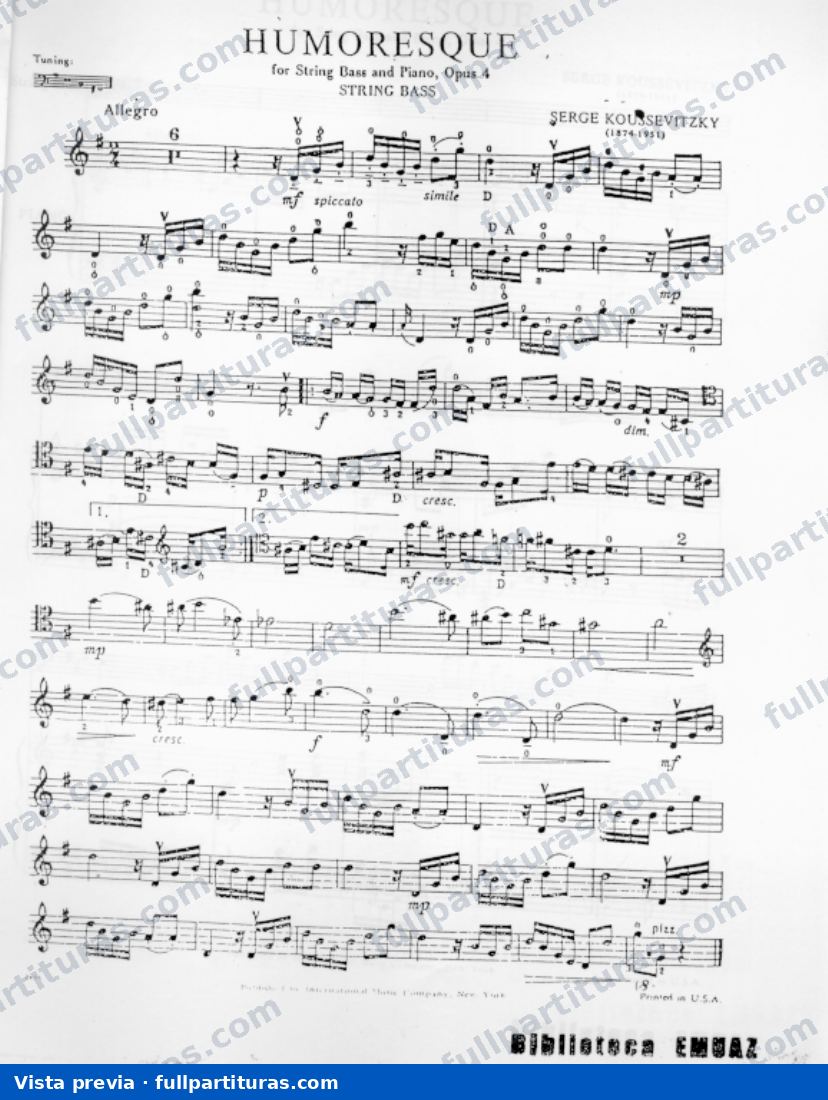 Humoresque para Contrabajo — preview