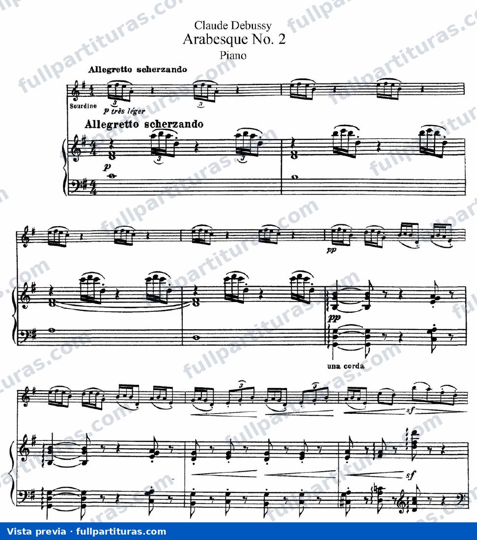 Arabesque nº 2 en versión para Flauta y Piano: Partitura — preview