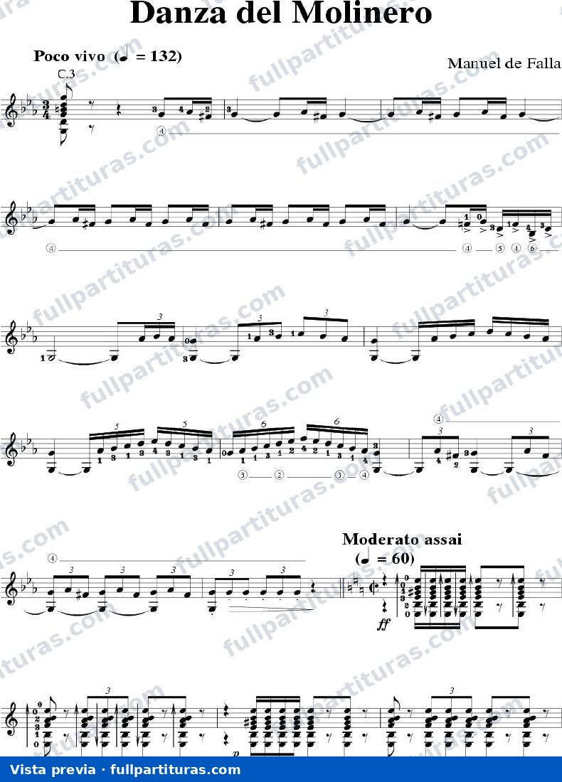 El Sombrero de Tres Picos: Danza del Molinero para guitarra solista — preview