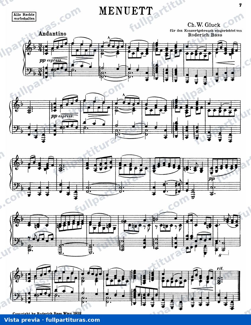 Orfeo y Euridice: Danza de los espíritus (piano) — preview