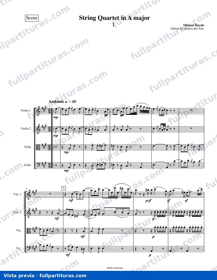 String Quartet in A major, MH 310 — preview