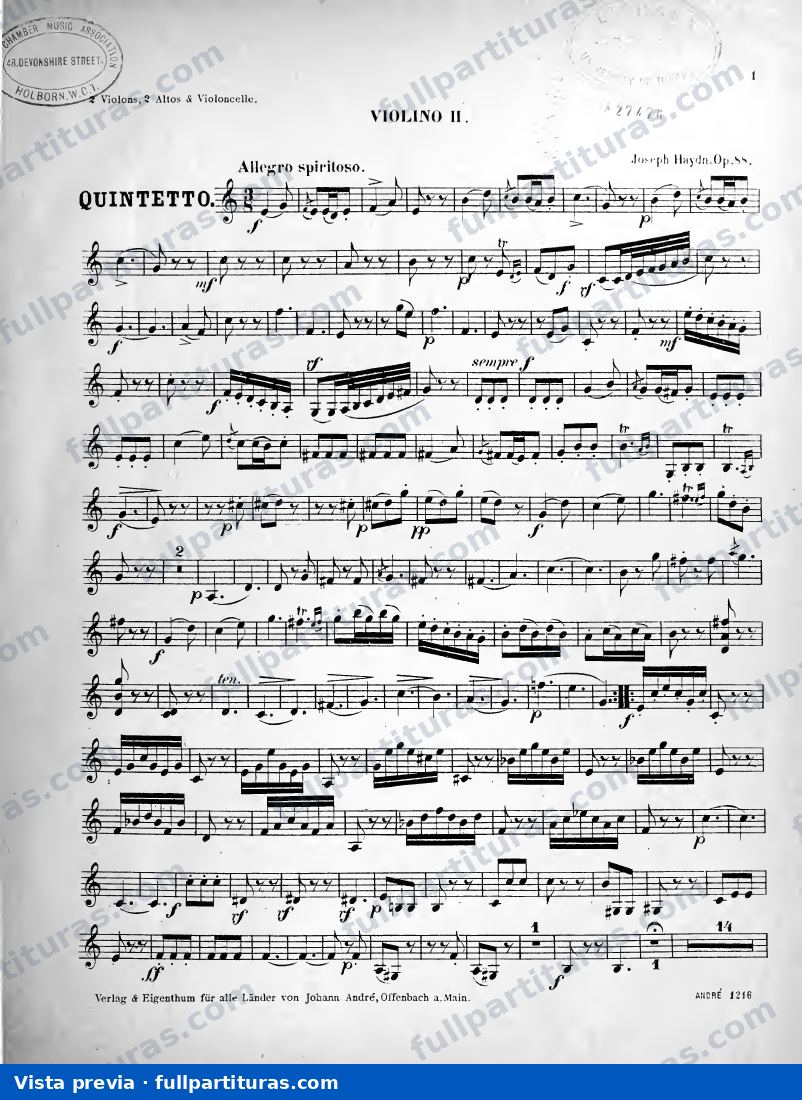 String Quintet in C major, MH 187: Violín 2 — preview