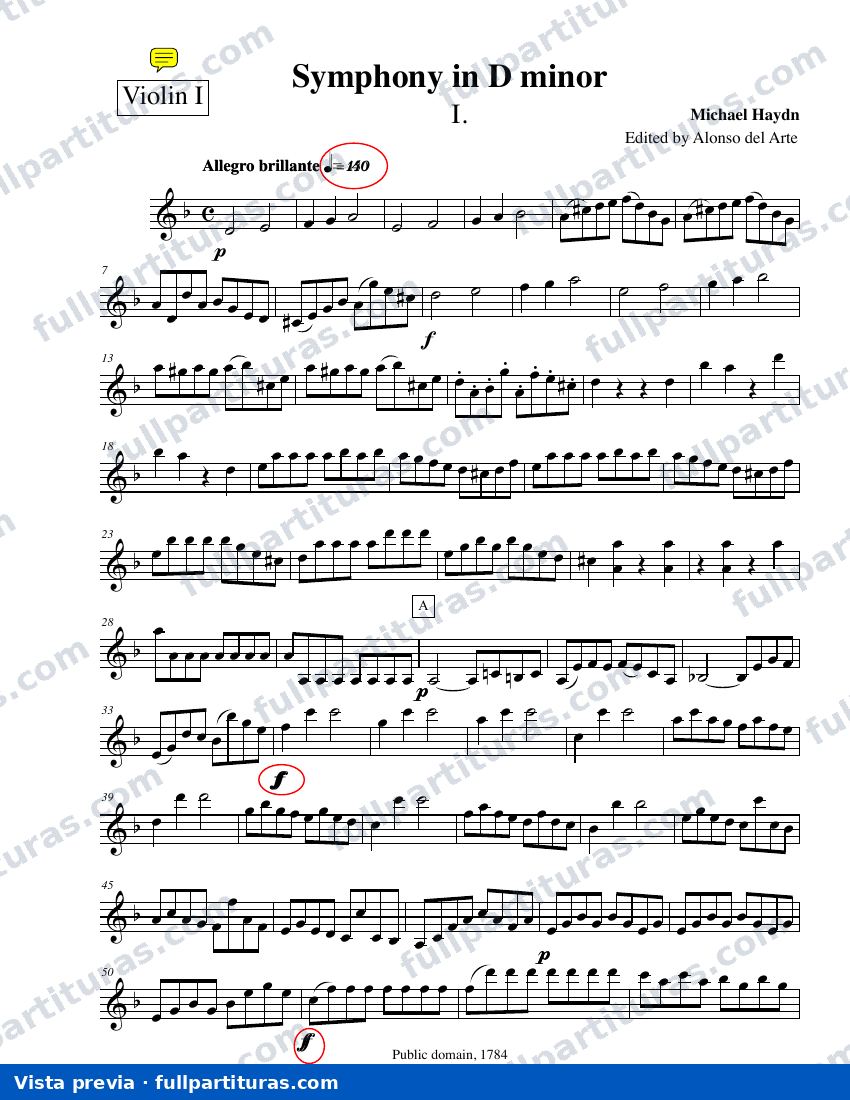 Symphony No.30 in D minor, MH 393: Violín 1 — preview