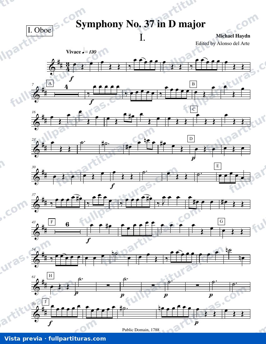 Symphony No.37 in D major, MH 476: Oboe 1 — preview