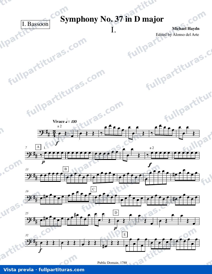 Symphony No.37 in D major, MH 476: Fagot 1 — preview