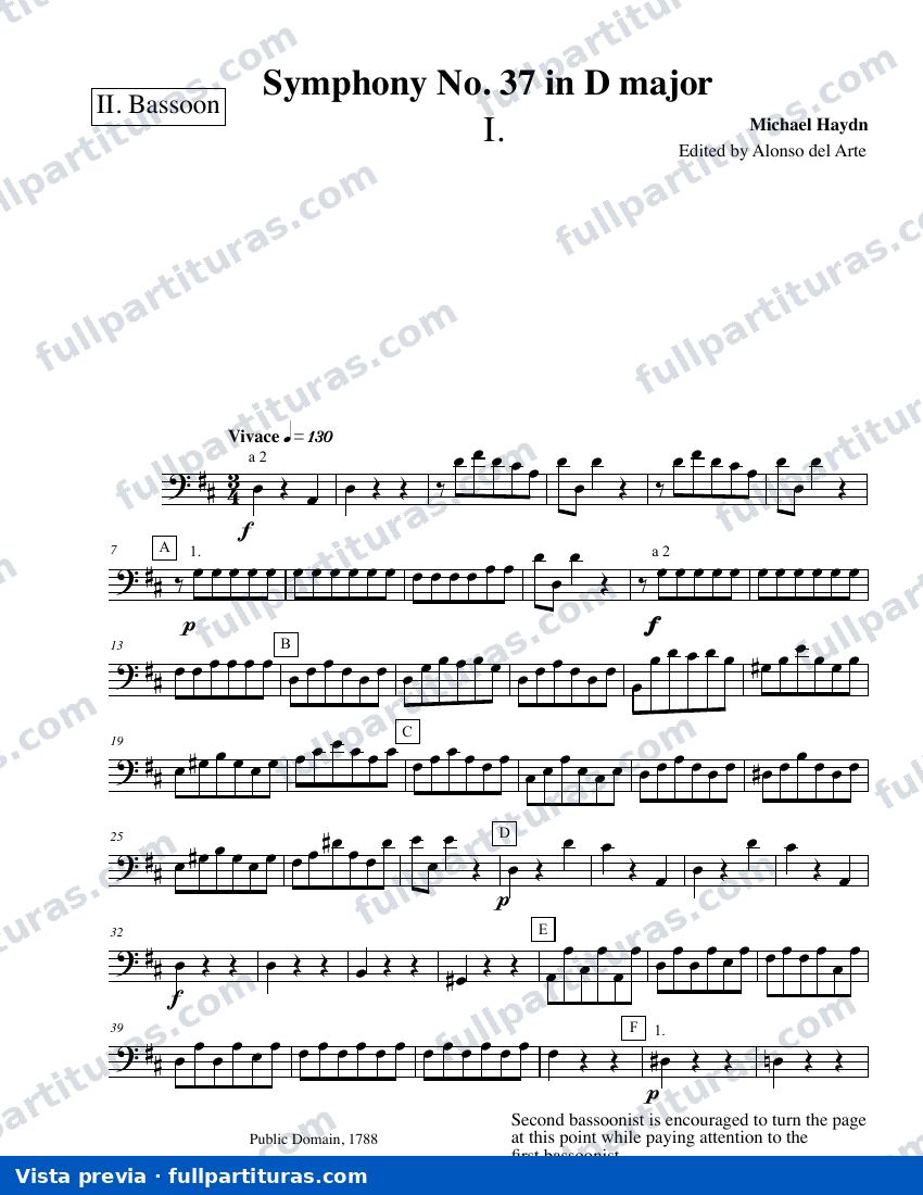 Symphony No.37 in D major, MH 476: Fagot 2 — preview