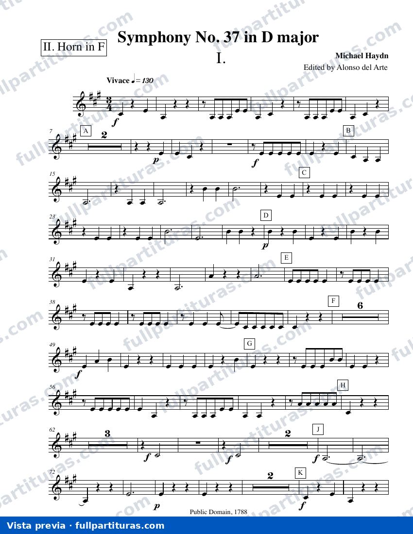 Symphony No.37 in D major, MH 476: Trompa 2 — preview